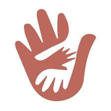 Graphic of three hands superimposed, forming a larger hand, symbolizing unity and support.