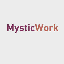 Logo of MysticWork with purple and orange gradient text on a white background.