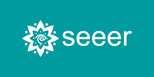 White starburst logo next to the word 'seeer' in lowercase on a teal background.